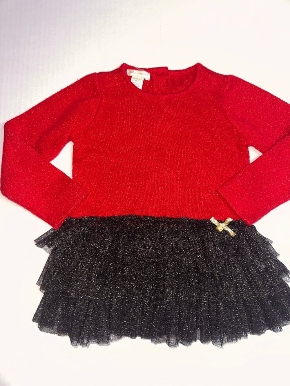First Impressions Red & Black Tutu Dress Size 24 Months Sparkle Long Sleeve 802